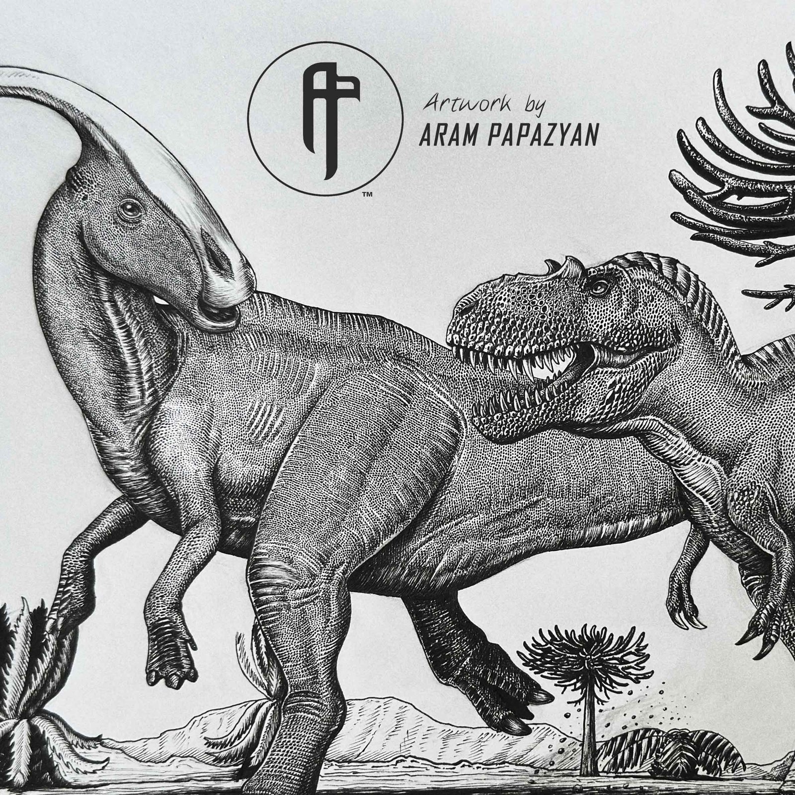 Gorgosaurus hunting Parasaurolophus